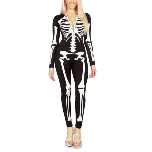 Woman's skeleton print halloween costume - spooky design