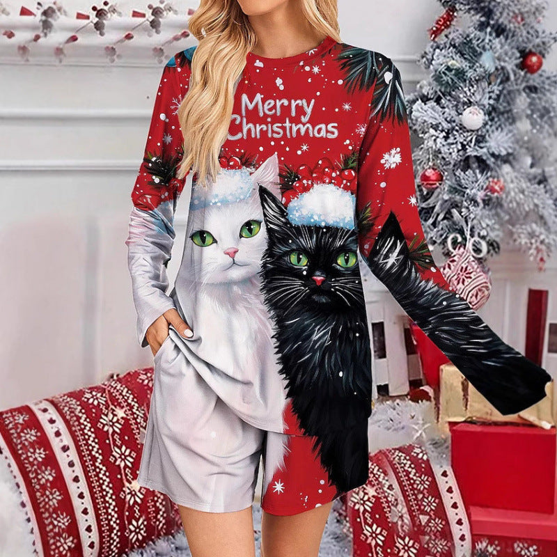 Women’s Christmas Cat Two-Piece Set