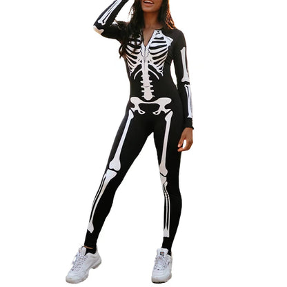 Woman's skeleton print halloween costume - spooky design