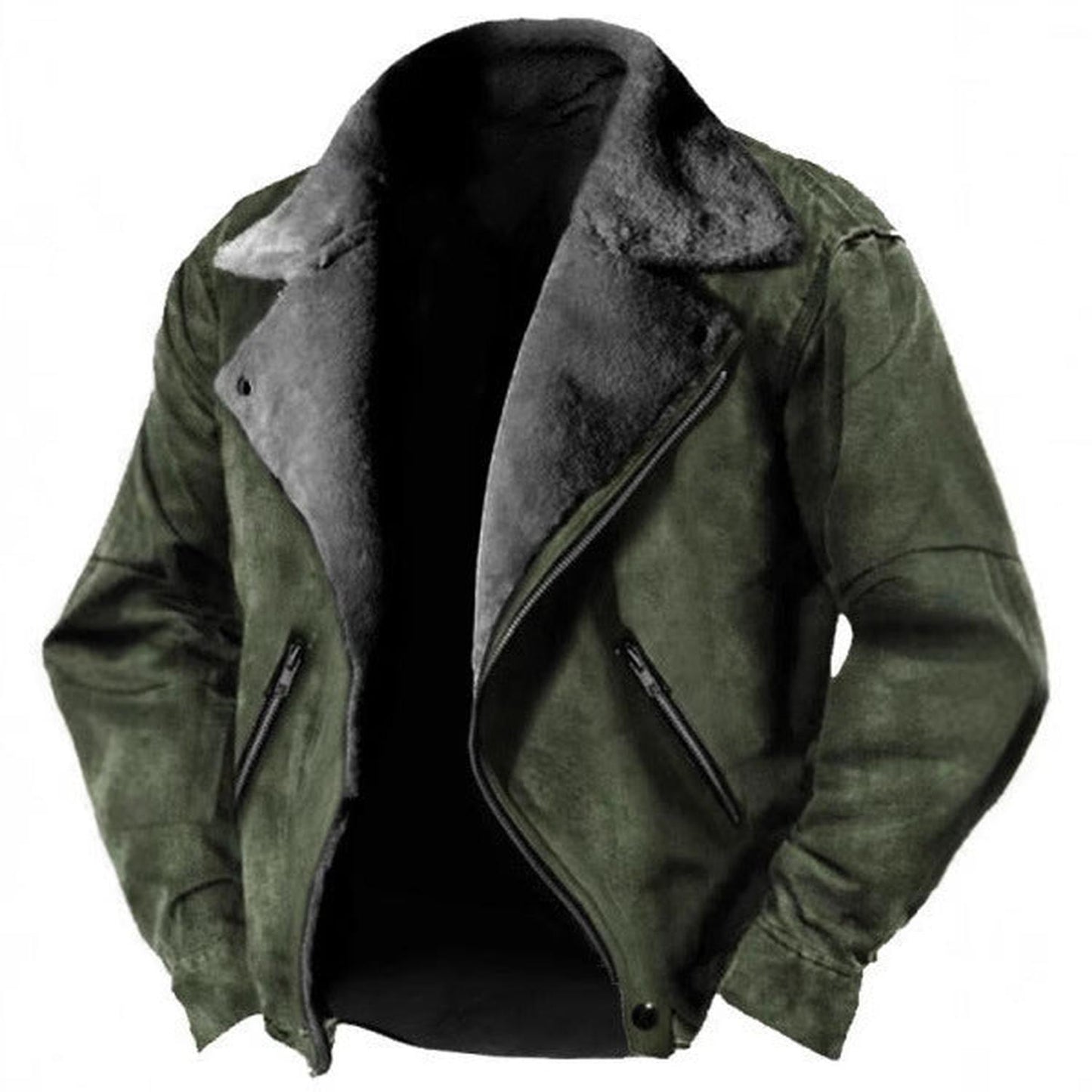 Men’s suede jacket - shearling lined with structured fit, retro lapel and zipped pockets