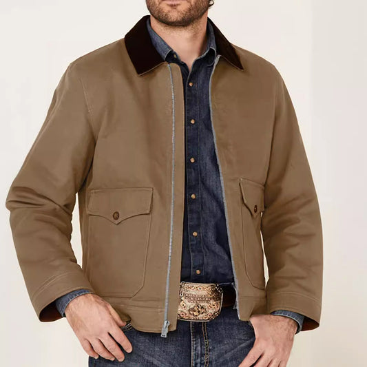 Men’s jacket - regular fit cotton blend with zip front and flap pockets - smart casual