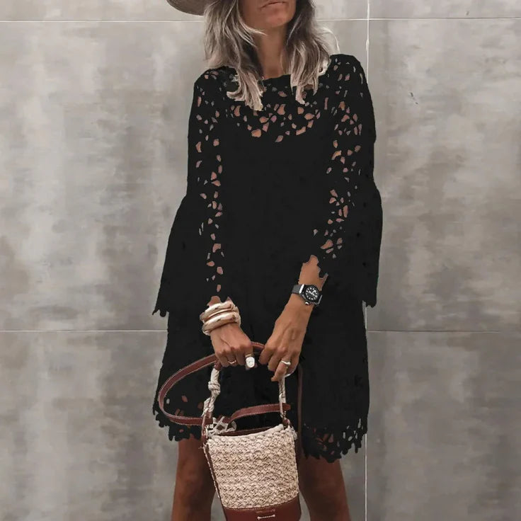 Women’s High Neck Lace Dress – Midi