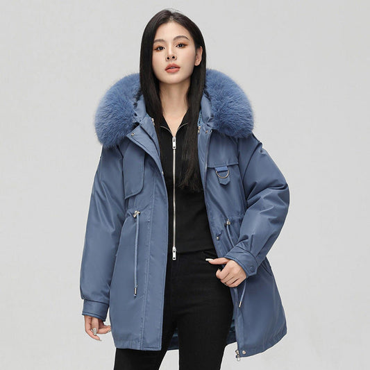 Women’s parka jacket - oversized fit with faux fur hood, mid length and weather resistant