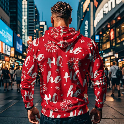 Men’s Christmas Hoodie - Reindeer & Snowflake, Long Sleeve