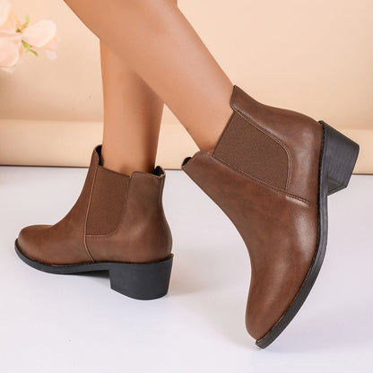 Chelsea Boots Women Ankle Length Block Heel Slip On Winter Boots