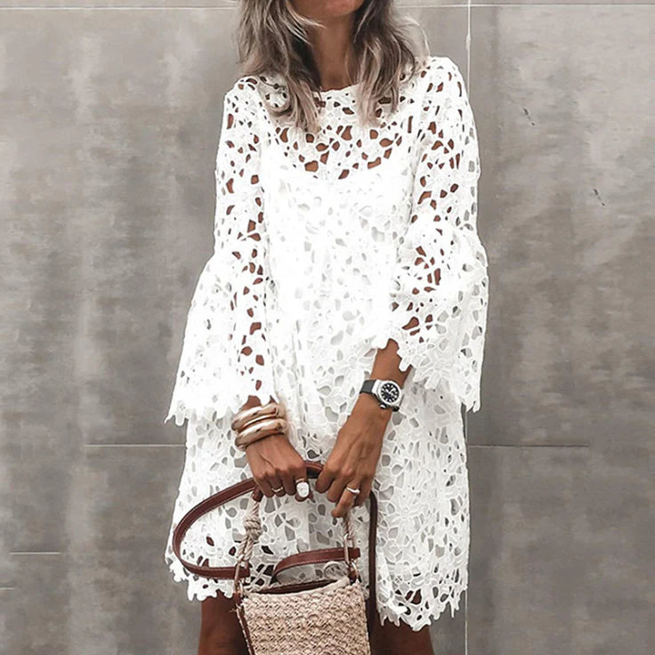 Women’s High Neck Lace Dress – Midi