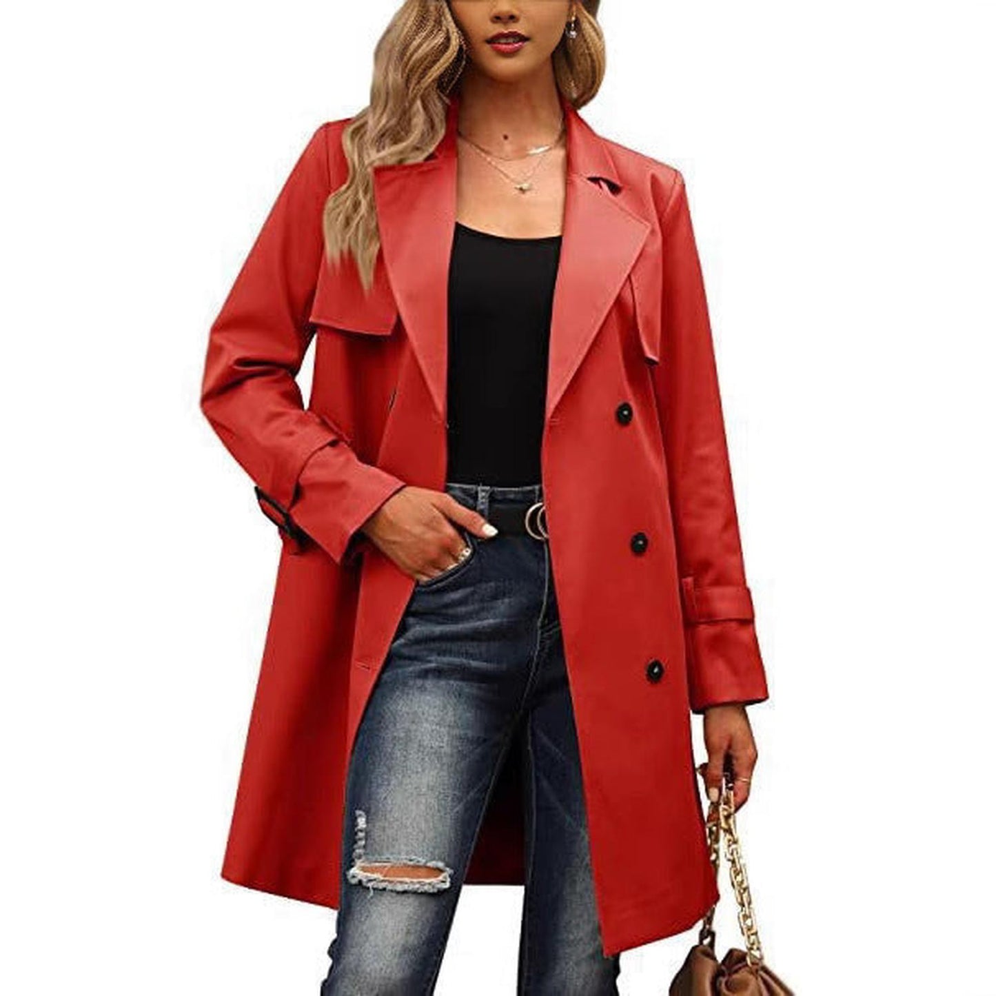 Women’s long coat - wool blend, tailored fit and double-breasted formal style