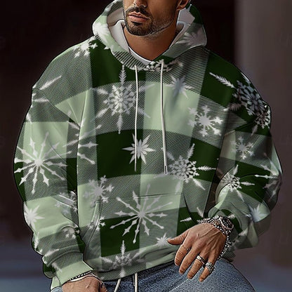 Men’s Christmas Hoodie - Reindeer & Snowflake, Long Sleeve