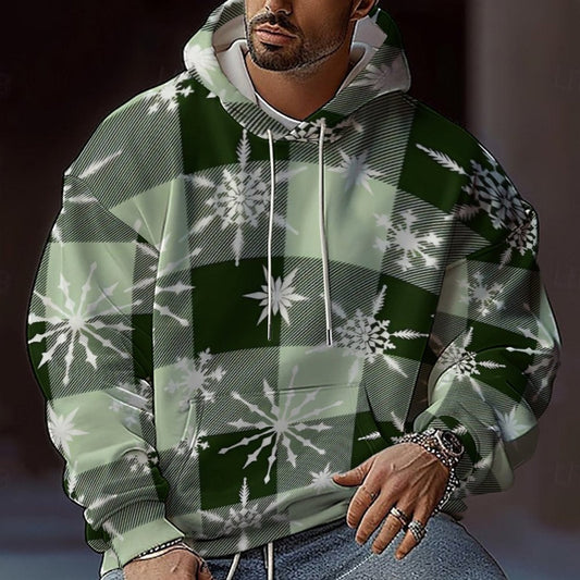 Men’s Christmas Hoodie - Reindeer & Snowflake, Long Sleeve