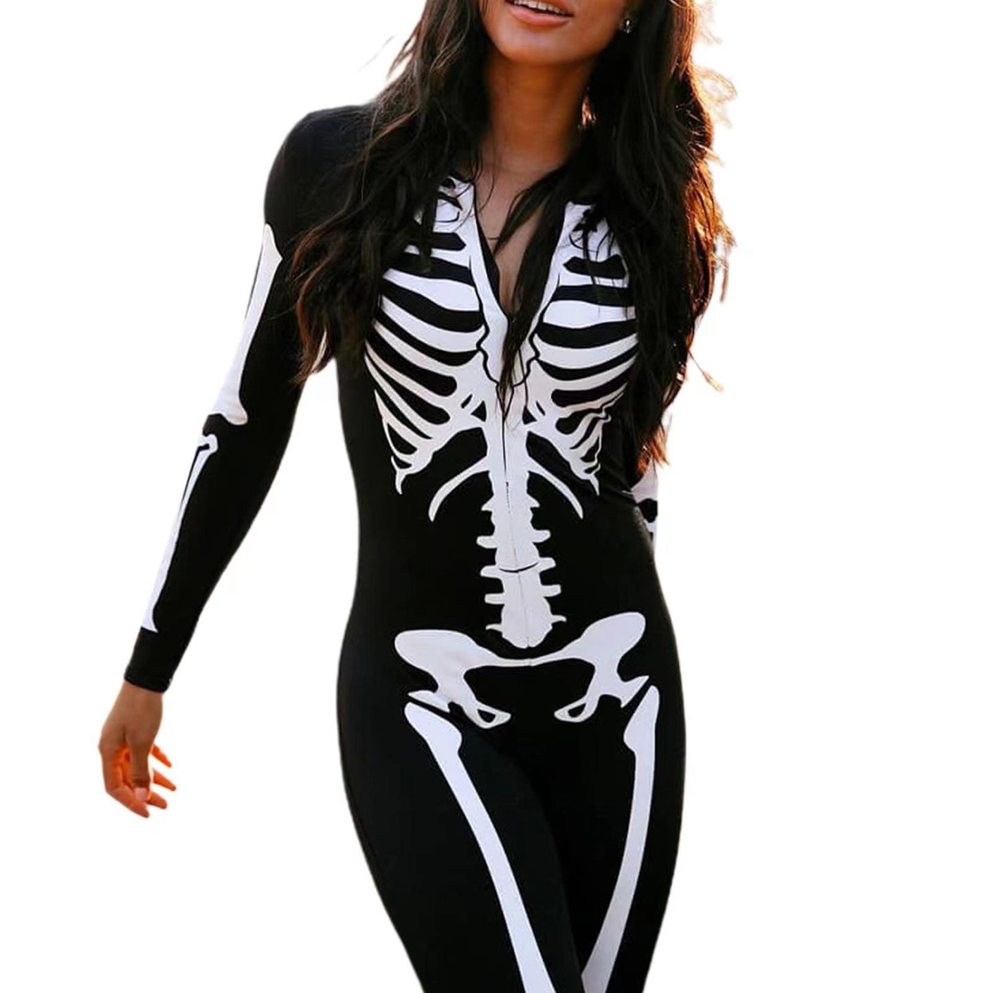 Woman's skeleton print halloween costume - spooky design