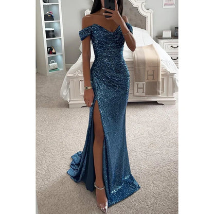 Women’s Evening Maxi Dress – Rhinestone Elegant Gown