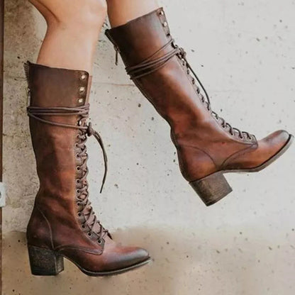 Knee High Boots Women Adjustable Lace Up Knee Length Closure Design