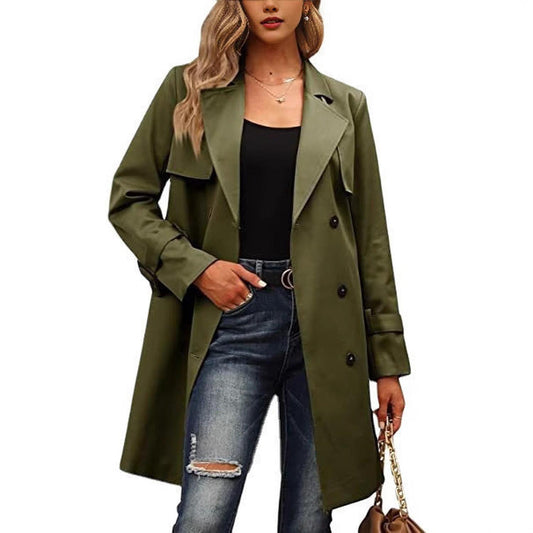 Women’s long coat - wool blend, tailored fit and double-breasted formal style