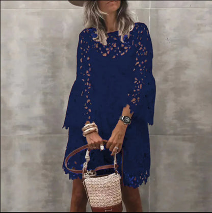 Women’s High Neck Lace Dress – Midi