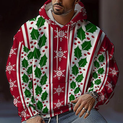 Men’s Christmas Hoodie - Reindeer & Snowflake, Long Sleeve