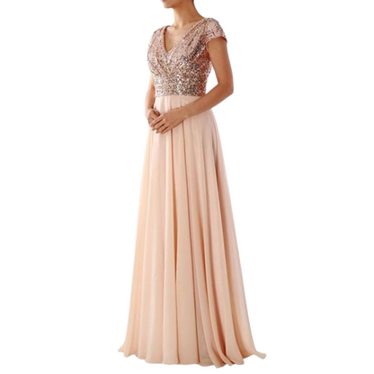 Women’s Sequin V-Neck Maxi Dress - Flared Christmas
