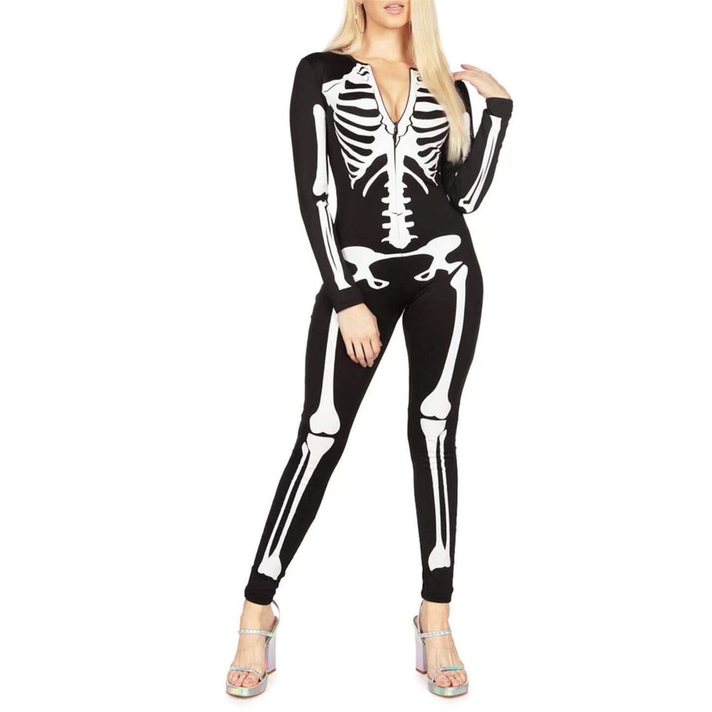 Woman's skeleton print halloween costume - spooky design
