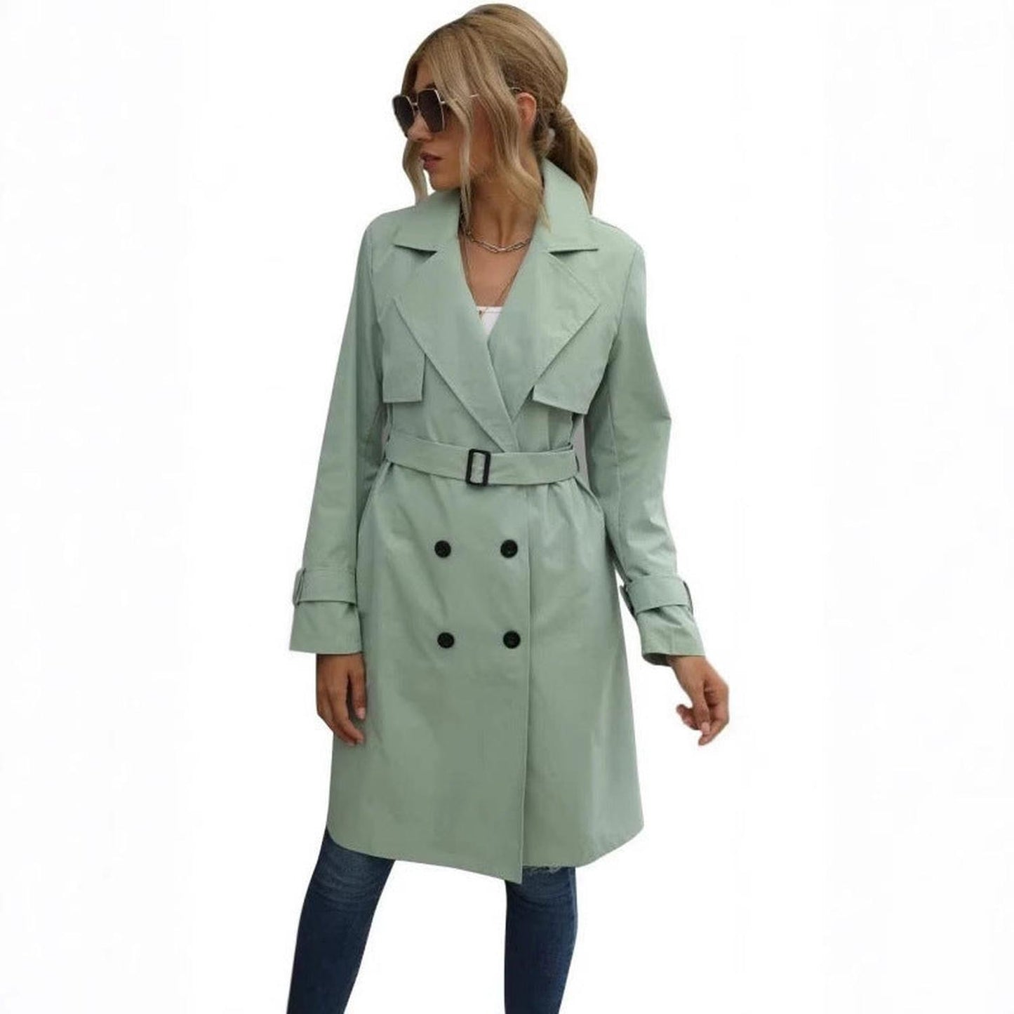 Women’s long coat - wool blend, tailored fit and double-breasted formal style