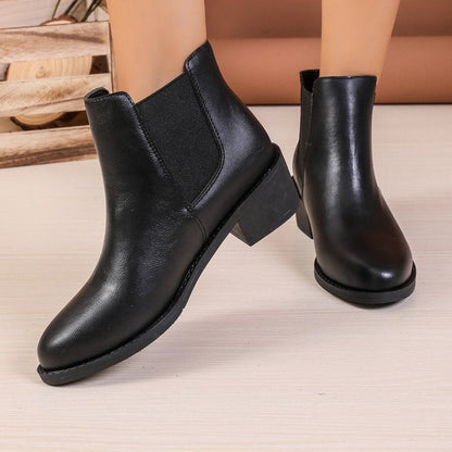 Chelsea Boots Women Ankle Length Block Heel Slip On Winter Boots