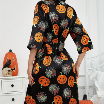 Women’s pumpkin print halloween robe - spooky costume design