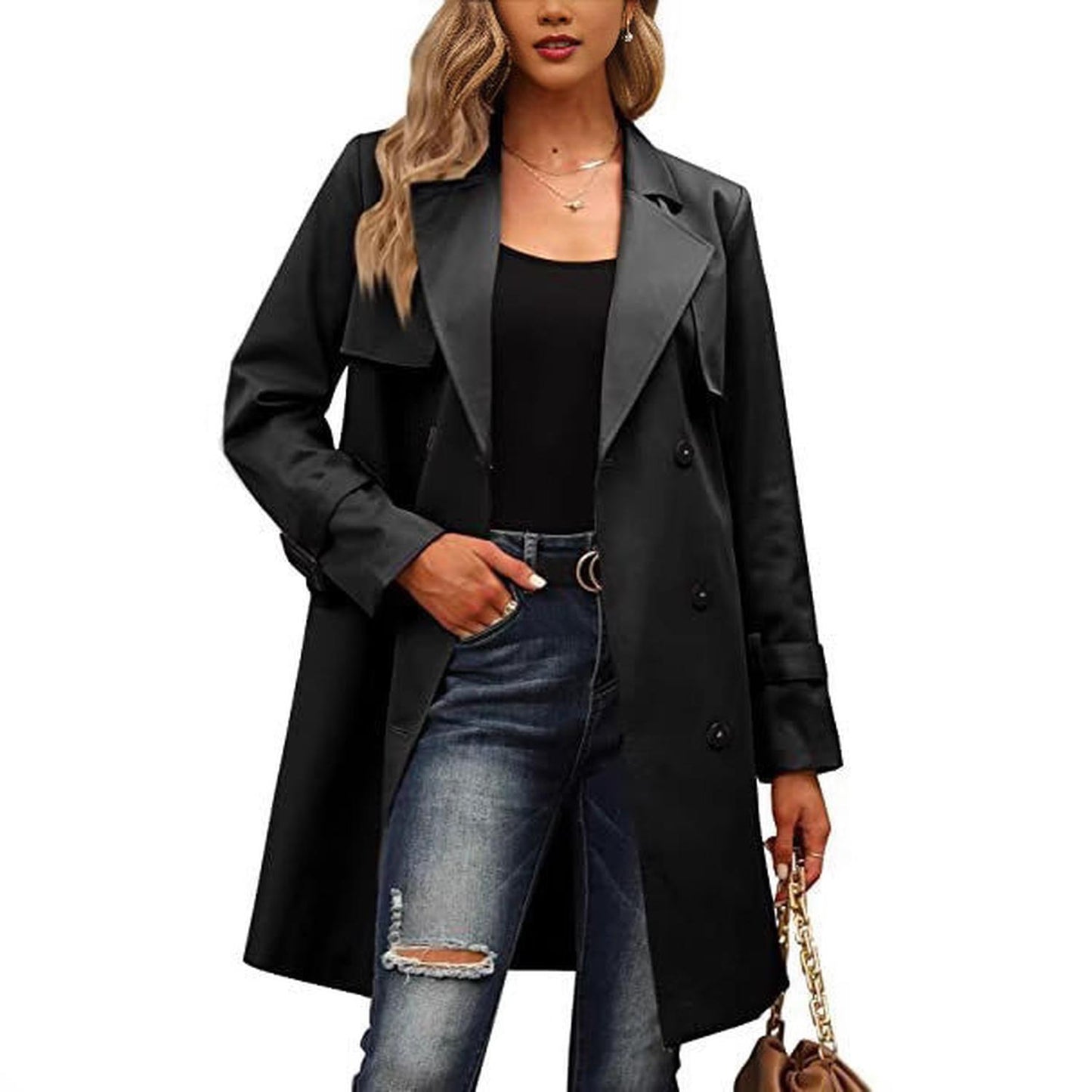 Women’s long coat - wool blend, tailored fit and double-breasted formal style