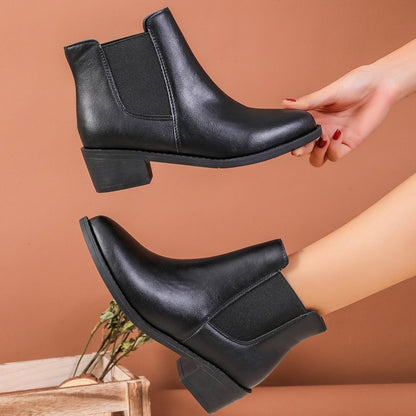 Chelsea Boots Women Ankle Length Block Heel Slip On Winter Boots