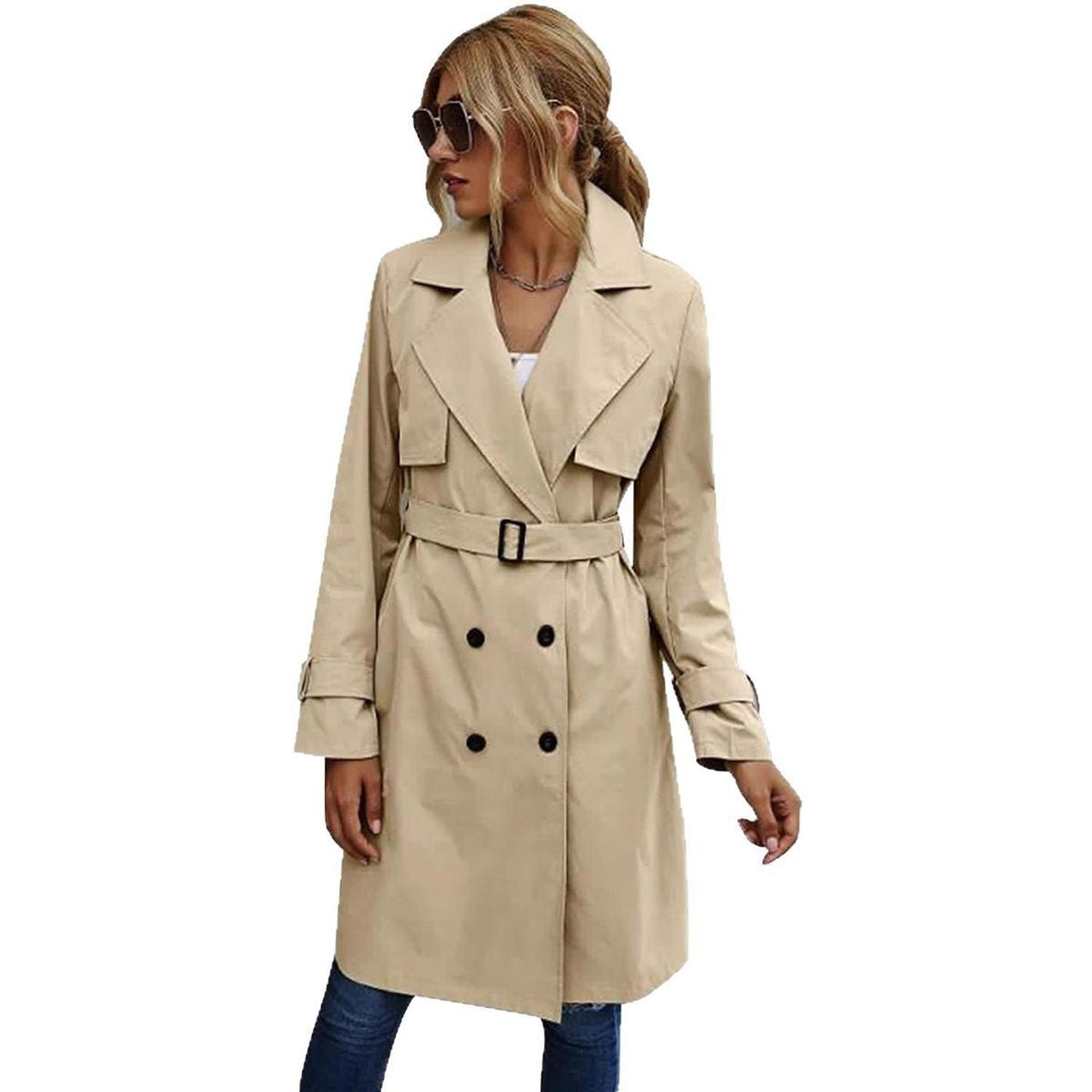 Women’s long coat - wool blend, tailored fit and double-breasted formal style