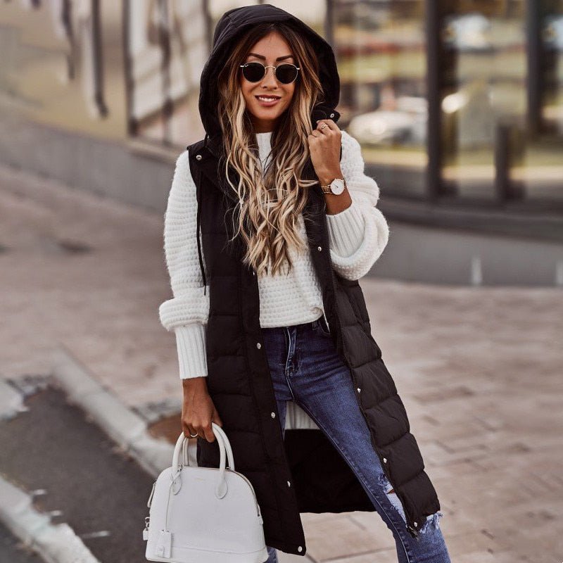 Quilted Women’s Vest - Hooded Puffer Gilet for Fall & Winter
