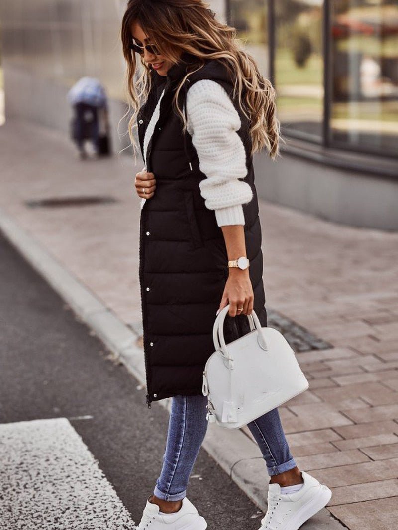 Quilted Women’s Vest - Hooded Puffer Gilet for Fall & Winter
