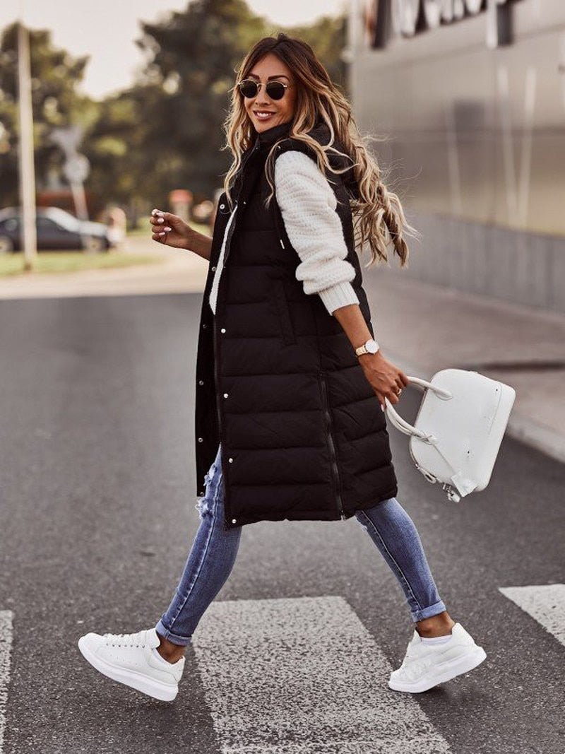 Quilted Women’s Vest - Hooded Puffer Gilet for Fall & Winter