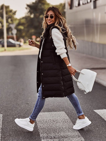 Quilted Women’s Vest - Hooded Puffer Gilet for Fall & Winter