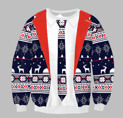 3D Suit and Tie Print Christmas Sweater for Men - Funny Winter Jumper
