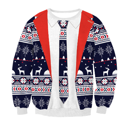 3D Suit and Tie Print Christmas Sweater for Men - Funny Winter Jumper
