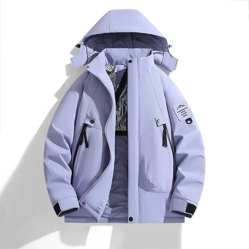 Ski Jacket Unisex Hooded Strap Style Front Closure Winter Design