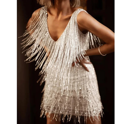 Cocktail Dress Women A-line Fit with Fringe and Sequin Accents Trim