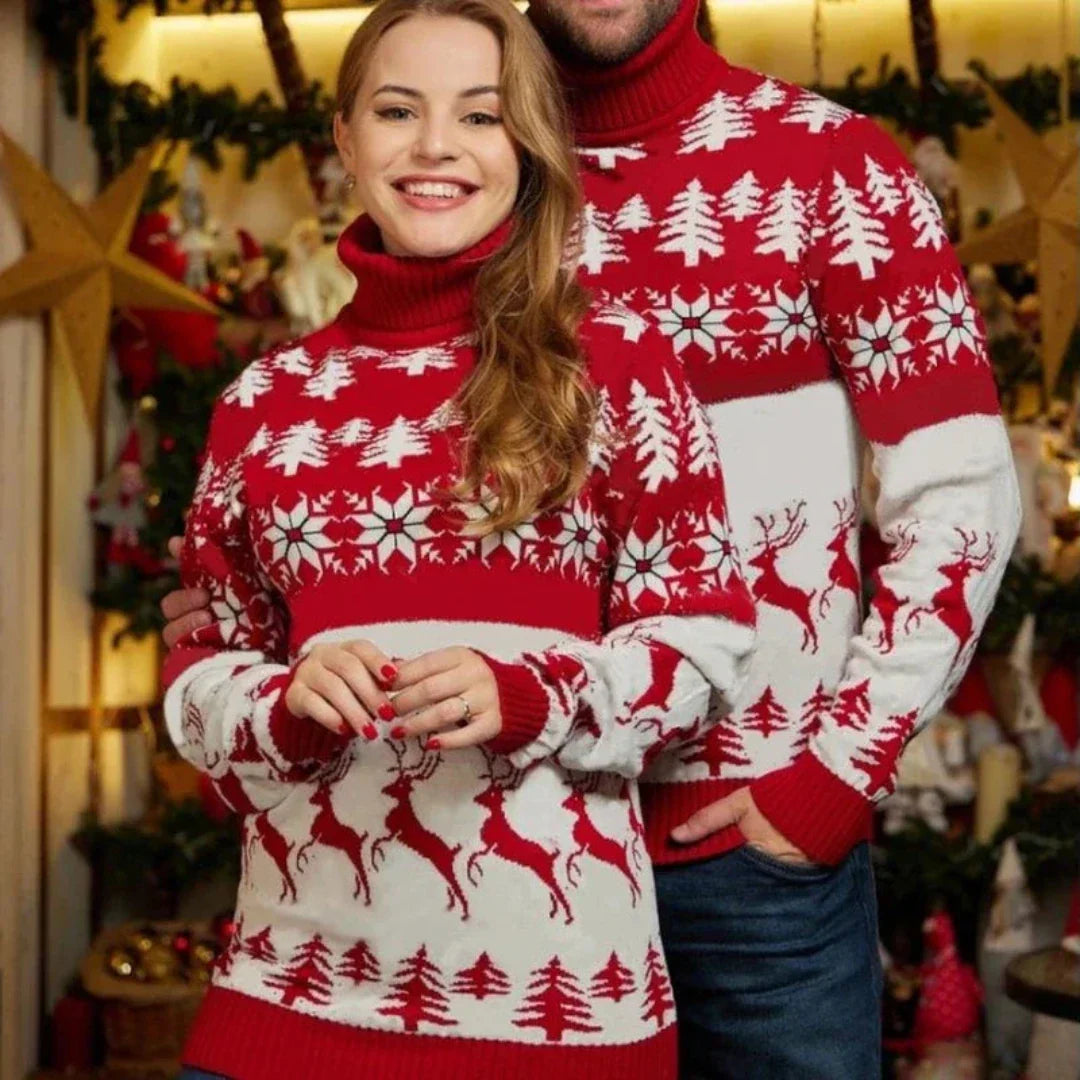 Reindeer and Tree Couple Christmas Sweater - Warm