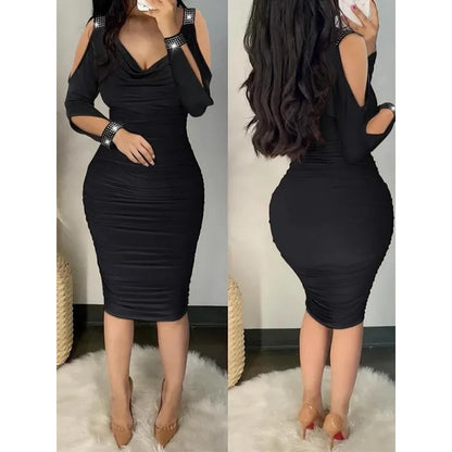Women’s V-Neck Sequin Dress – Midi Length
