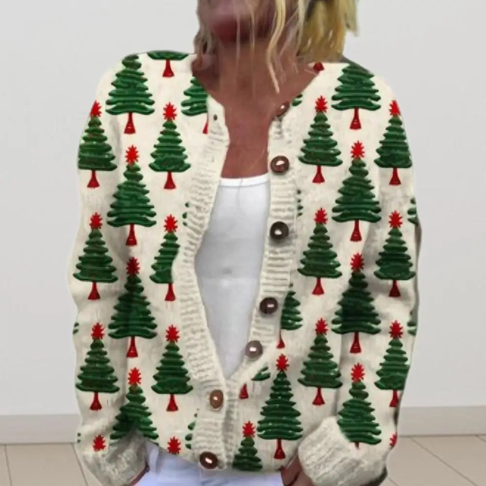 Festive Women’s Christmas Cardigan - Button-Up, Long Sleeve