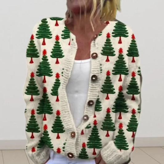 Festive Women’s Christmas Cardigan - Button-Up, Long Sleeve