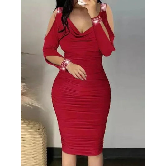 Women’s V-Neck Sequin Dress – Midi Length