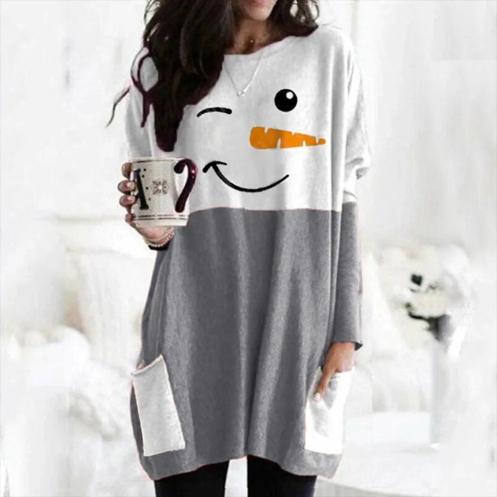 Snowman Christmas Sweater Women - Long Sleeve with Pockets
