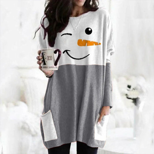 Snowman Christmas Sweater Women - Long Sleeve with Pockets