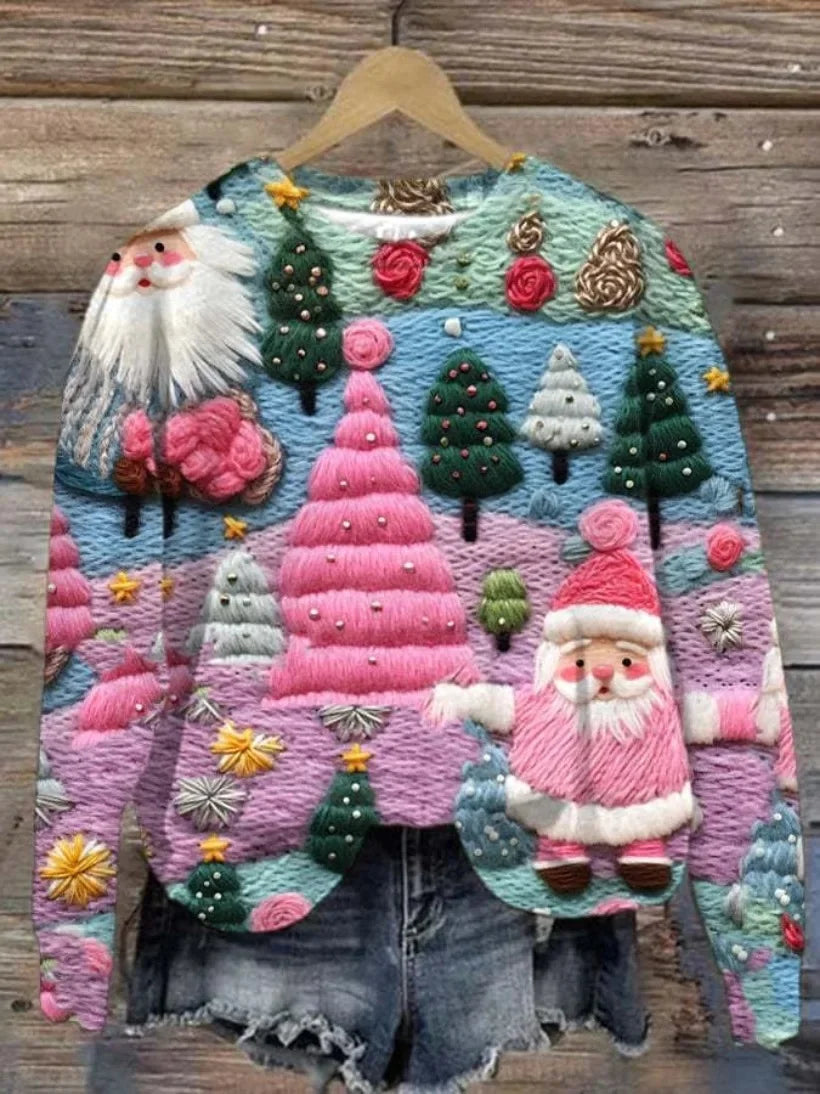 Round Neck Long Sleeve Christmas Sweater for Women - Casual