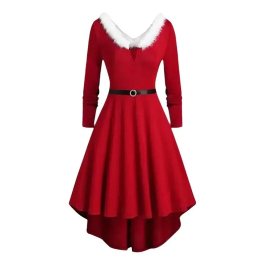 V-neck Long Sleeve Christmas Midi Dress for Women