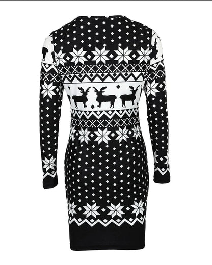 Casual Warm Christmas Midi Dress for Women - Long Sleeve