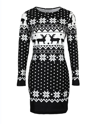 Casual Warm Christmas Midi Dress for Women - Long Sleeve