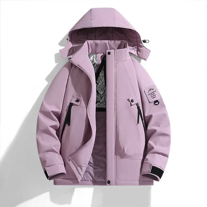 Ski Jacket Unisex Hooded Strap Style Front Closure Winter Design