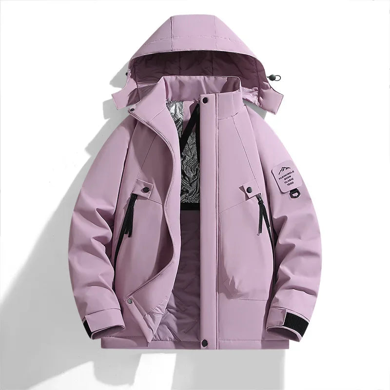 Ski Jacket Unisex Hooded Strap Style Front Closure Winter Design