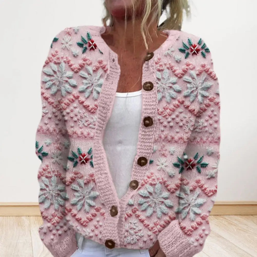 Festive Women’s Christmas Cardigan - Button-Up, Long Sleeve