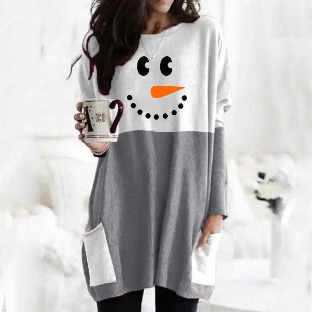 Snowman Christmas Sweater Women - Long Sleeve with Pockets